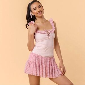 Blogilates Women's Ruffle Lace Up Tank Top